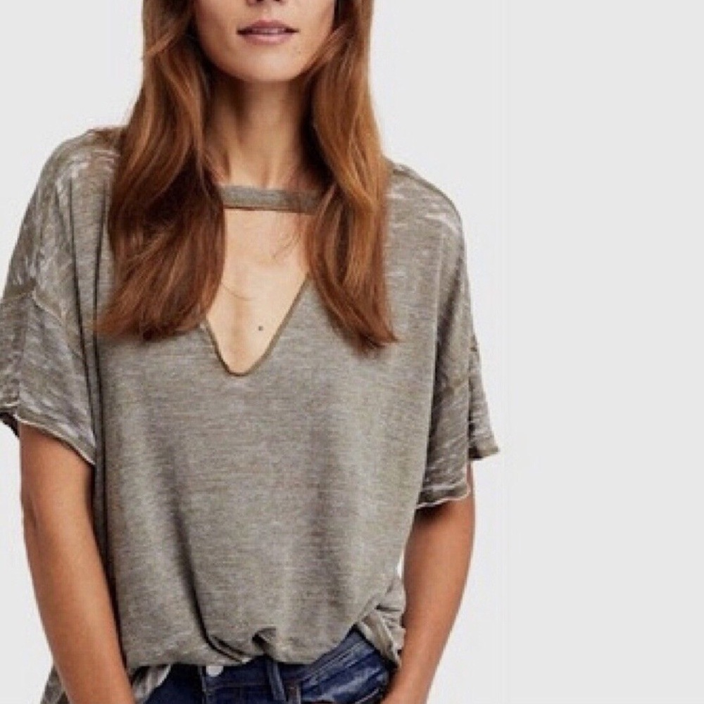 We The Free People Jordan Tee Army Green Oversized Comfy Shirt Sz Extra Small XS